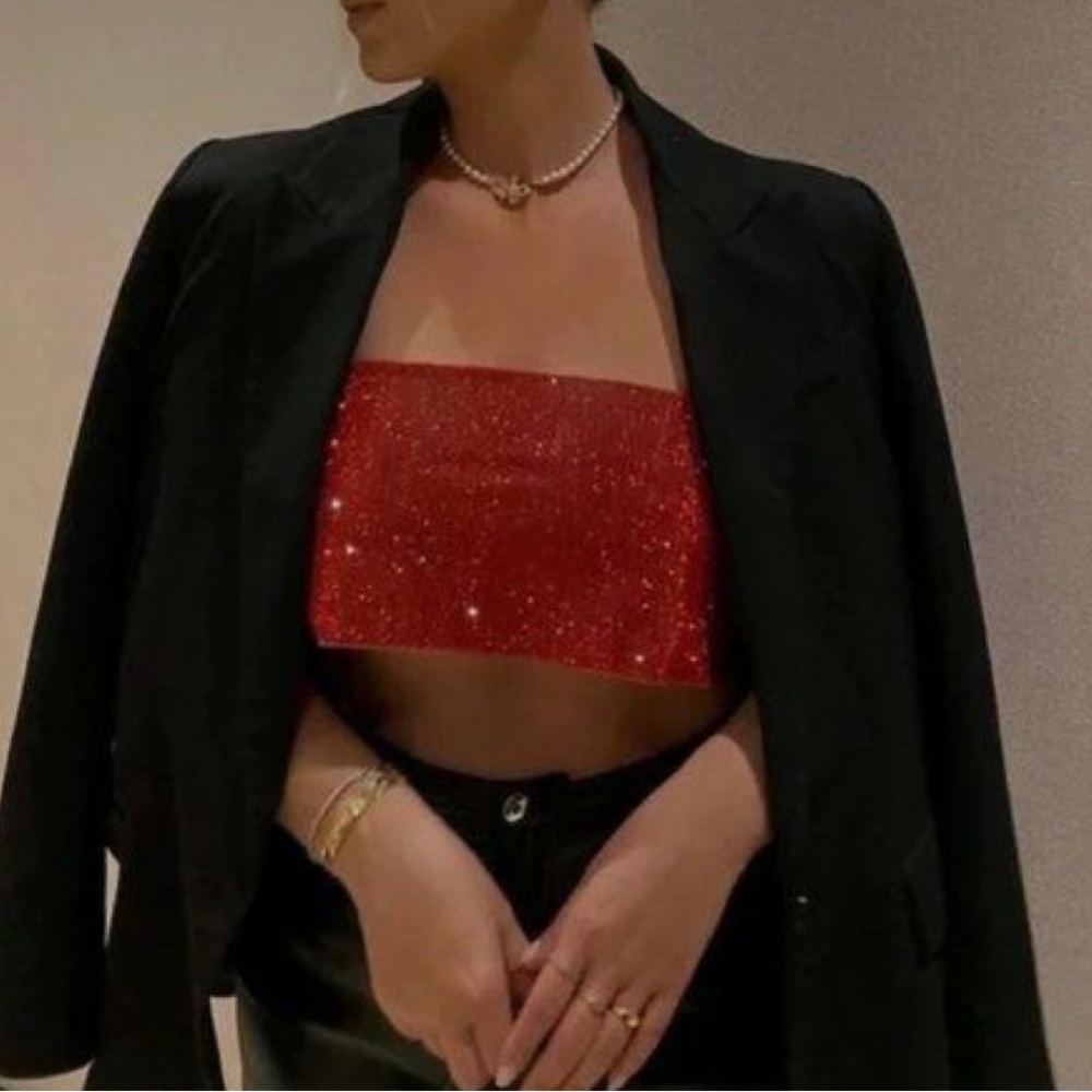 zara shimmery crop top red new